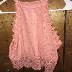 SHEIN Coral Lace Halter Blouse